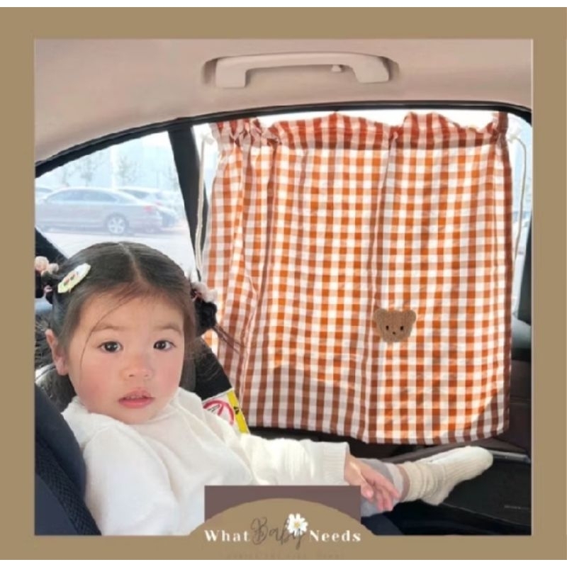 Gorden Portable Jendela Mobil Tirai Kaca Mobil Pelindung Panas Dan Silau Motif Kotak Kotak