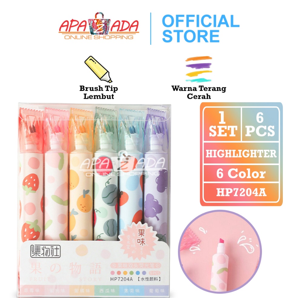 

KODE S9Q2 Apazada Stabilo 2 Sisi 6 Warna Terang 1 Set 6 Pcs Stabilo Highlighter Twinpen Fruit HP742A
