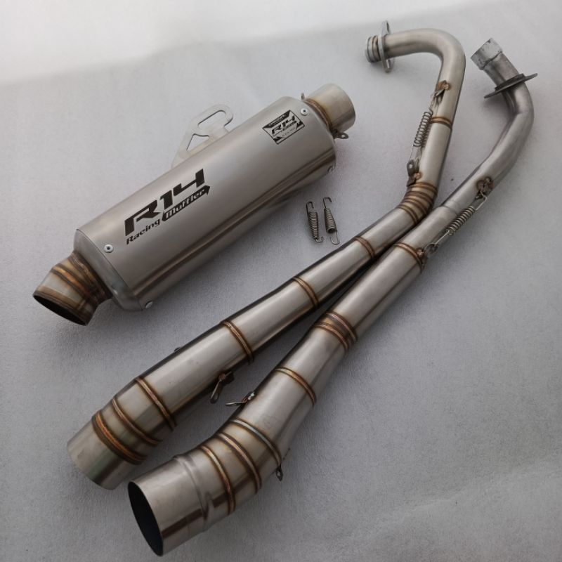 Knalpot racing R14 original bass adem leher bebek samping/full Road Race Untuk motor ,Vega lama/r ne