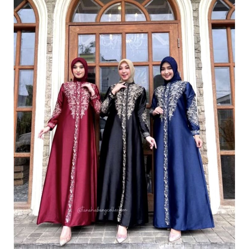 Gamis Bordir Satin Cristal Premium Quality Original Gamis Polos Bordir Gamis Satin Polos Gamis Pesta