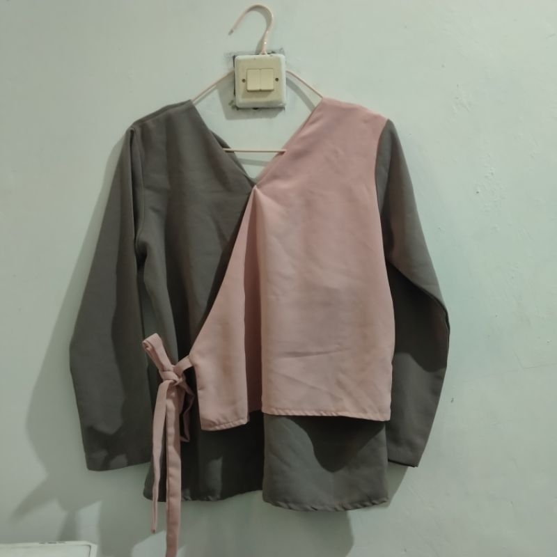prelove - baju / blouse wanita dua warna tali samping