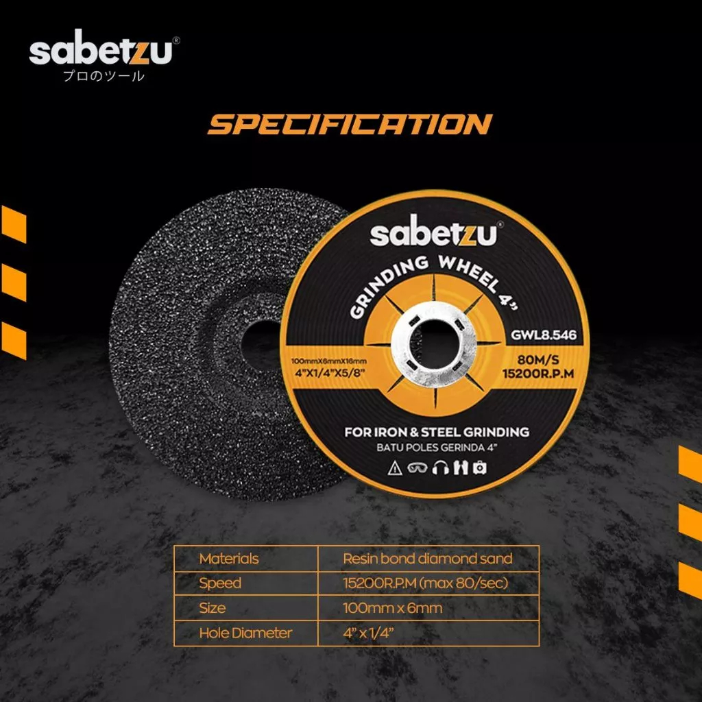Sabetzu Grinding Wheel 4 Inch Batu Mata Gerinda Poles Besi 4Inch x 6mm