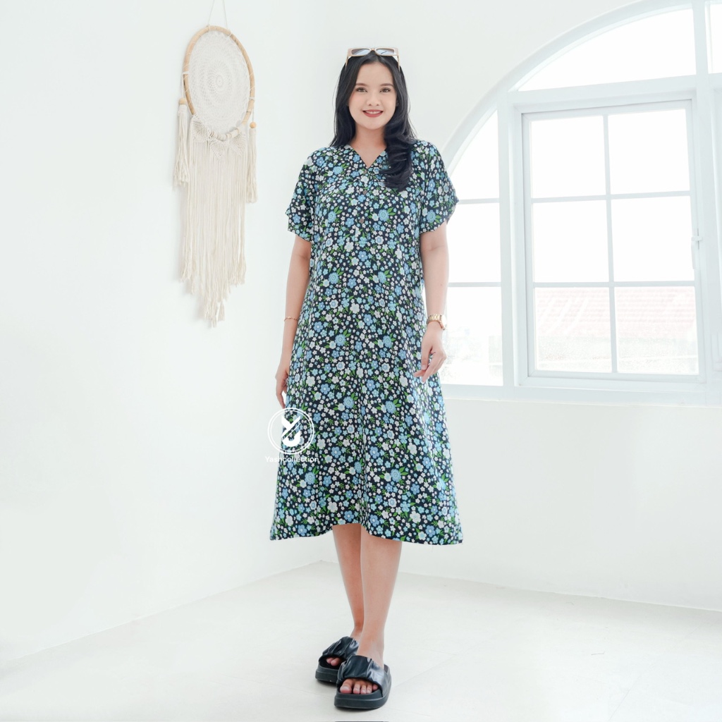 Daster Jumbo Busui Kerah V Sebetis Dewasa Kekinian Santai Tali Samping Rayon YashCollection