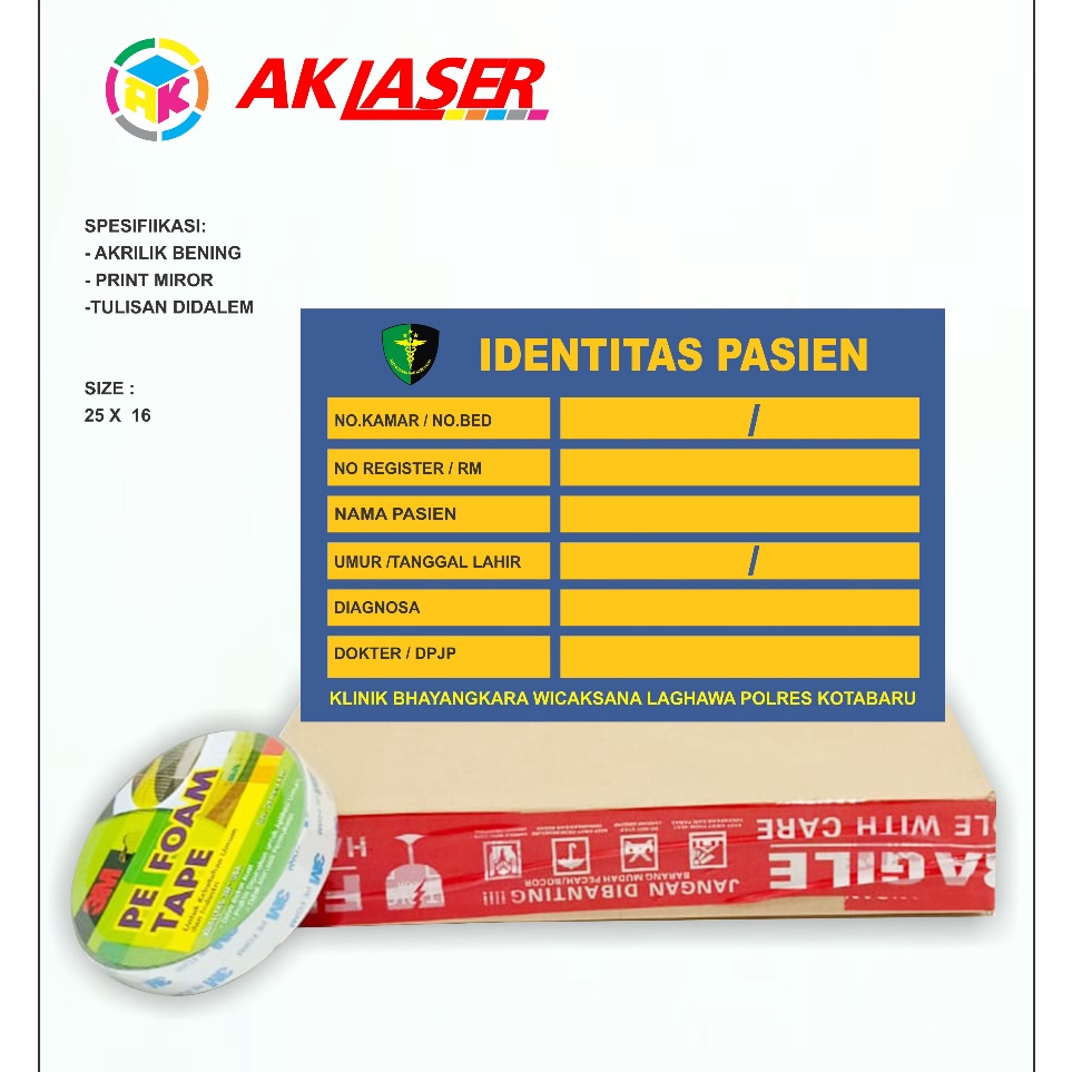 

KODE X2K5 Akrilik Sign ustom Identitas Pasien Acrylic Signage Sticker Signboard