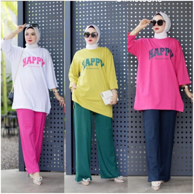 Setelan tunik happy original jevanni/setcel celana jumbo xxl combet ORI 20s