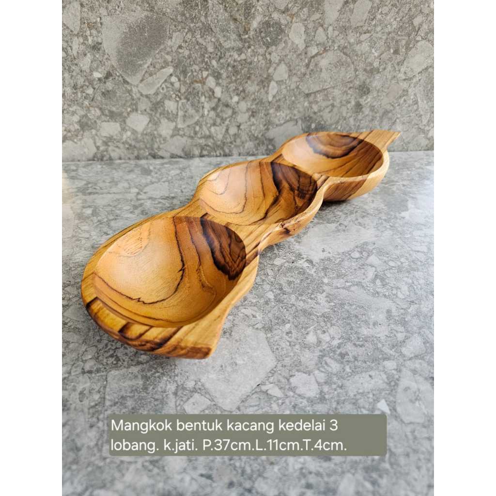 MANGKOK PLATING KAYU/MANGKOK KAYU JATI BENTUK KACANG KEDELAI/MANGKOK UNIK/MANGKOK KAYU AESTHETIC