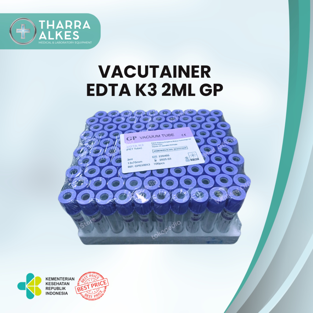 VACUTAINER EDTA K3 2ML GP 100 PCS