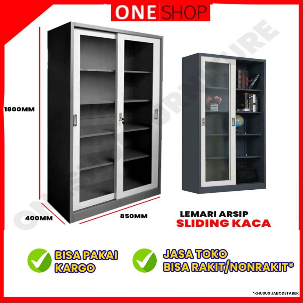 Lemari Arsip Besi Sliding Kaca 2 Pintu | Lemari Arsip Kantor