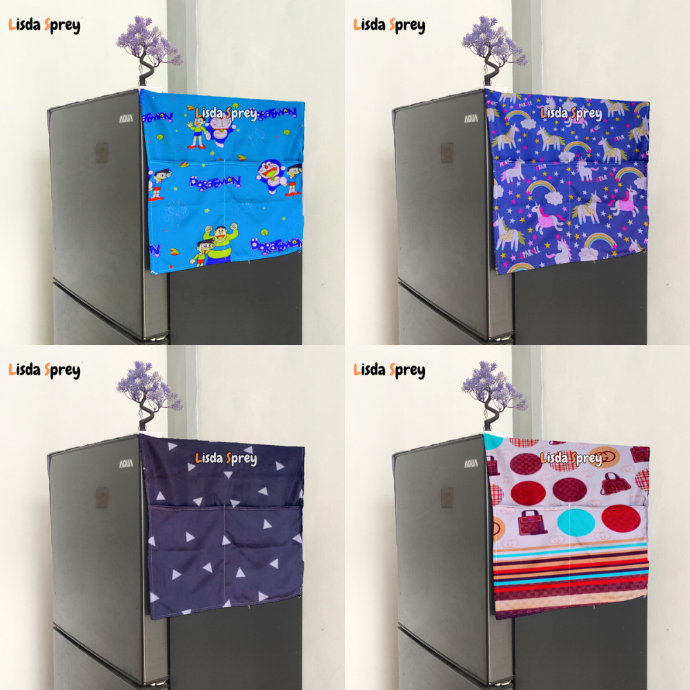 Taplak Kulkas Sarung Cover Kulkas 1 Dan 2 Pintu Motif Karakter Kain Tebal Dengan Kantong