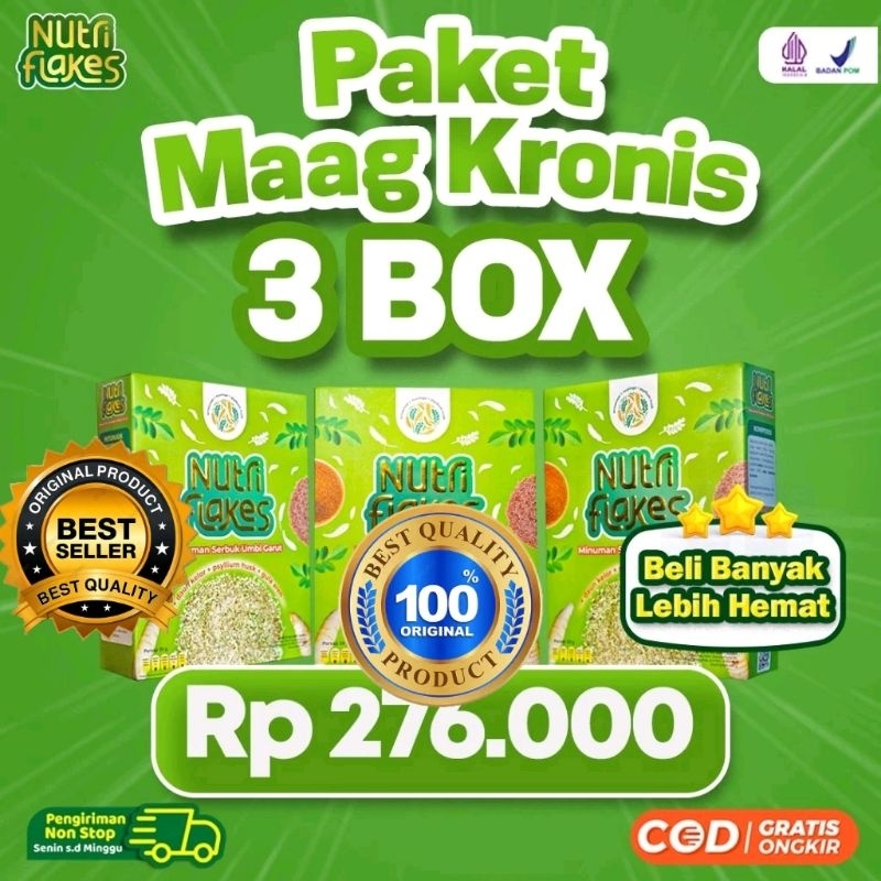 

Paket Maag Kronis 3 Box Nutriflakes Original Minuman Sereal Umbi Garut Bantu Atasi Asam Lambung