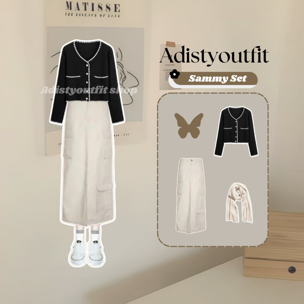 Korea Ootd /Hijab non Hijab/3in1/ Ulzzang/Sammy Set(Doohe Cardigan)