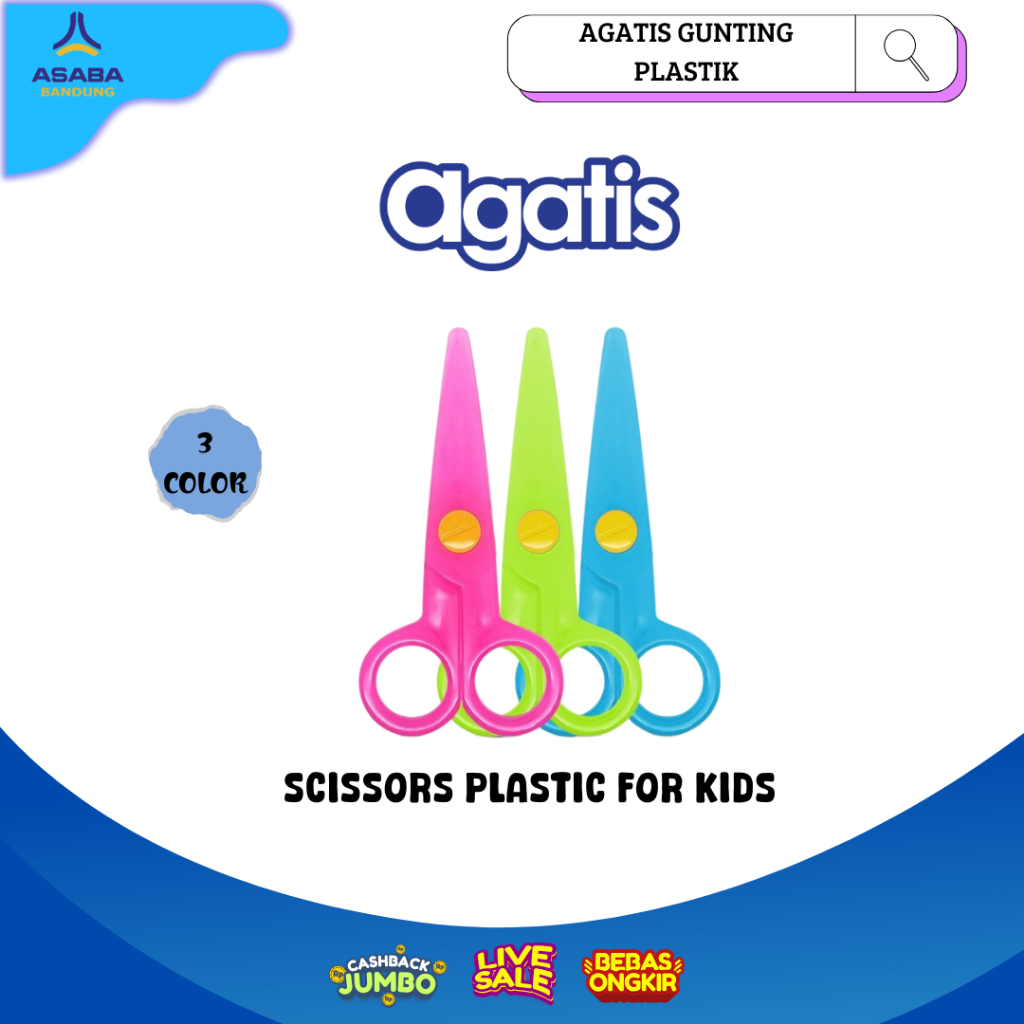 

Asaba Bandung - AGATIS SCISSORS PLASTIC for KIDS with NEON COLORS / GUNTING PLASTIK ANAK
