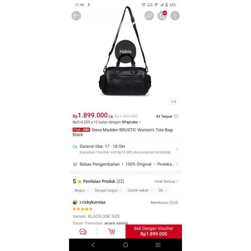 Steve Madden BRUSTIC Women's Tote Bag- Black(like new)