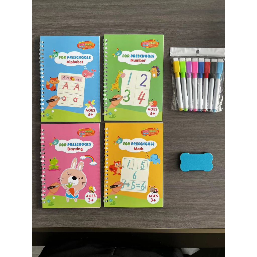 

TERMURAH Paket Buku Sank Magic Preschool Wipe And Clean Bonus Spidol & Penghapus set book 4in1 buku belajar anak PAUD / sank magic book 4 books with pen free reffills / magic sank book / buku ajaib / buku import