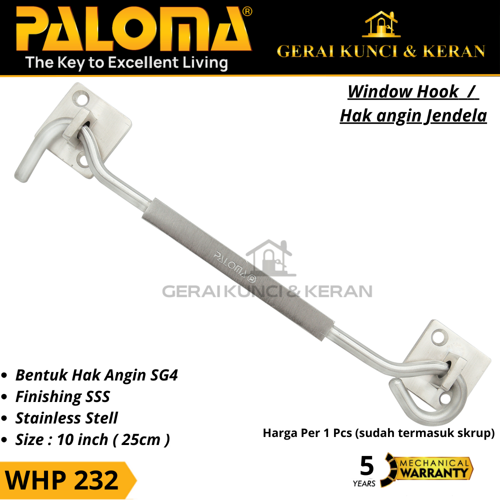 HAK ANGIN PENAHAN JENDELA WHP 232 STAINLESS 10" INCH 25CM  WINDOW HOOK CANTOLAN