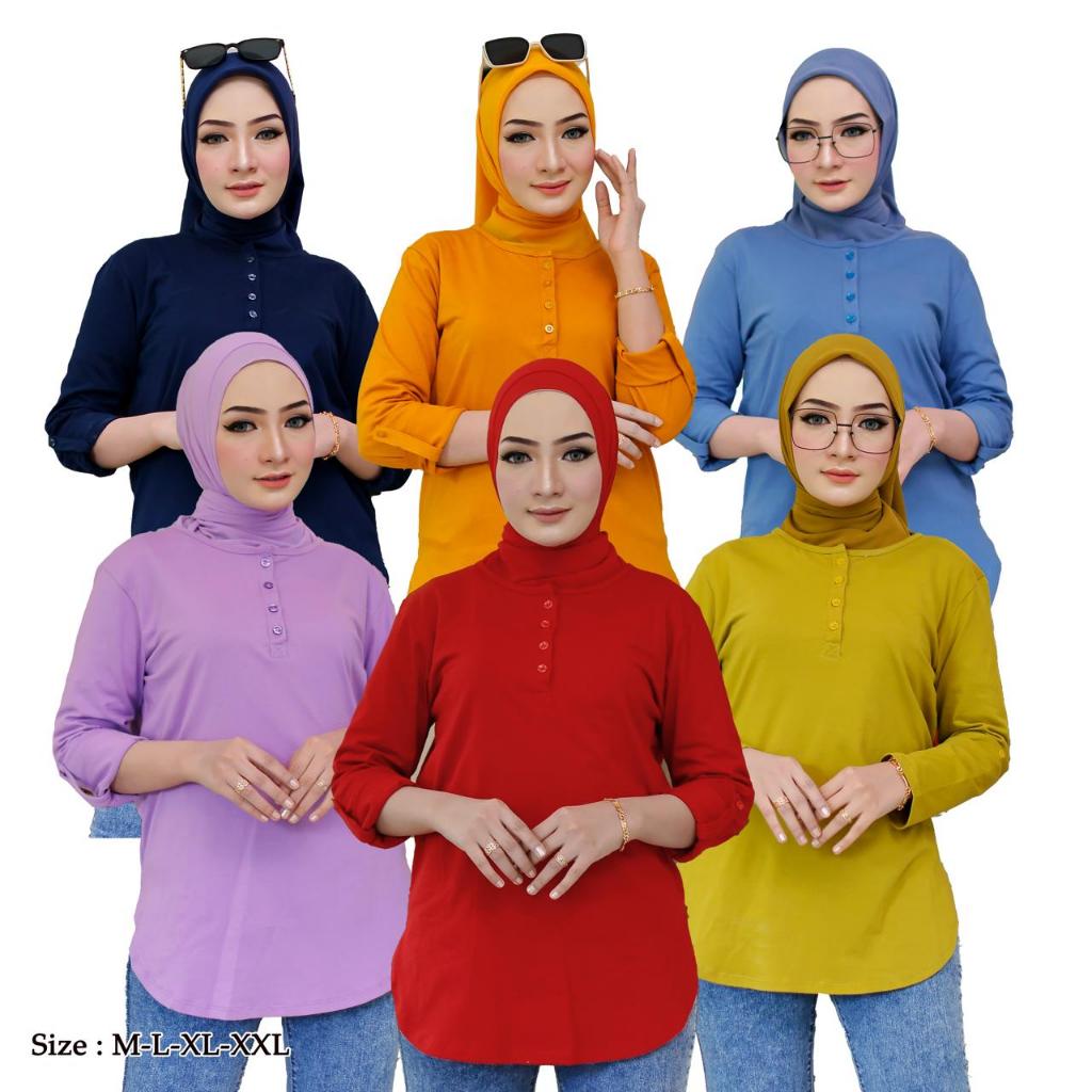 (BUSUI POLOS 4) KAOS WANITA MODEL OVAL LENGAN PANJANG BISA UNTUK BUSUI LENGAN BISA DI GULUNG JADI 7/