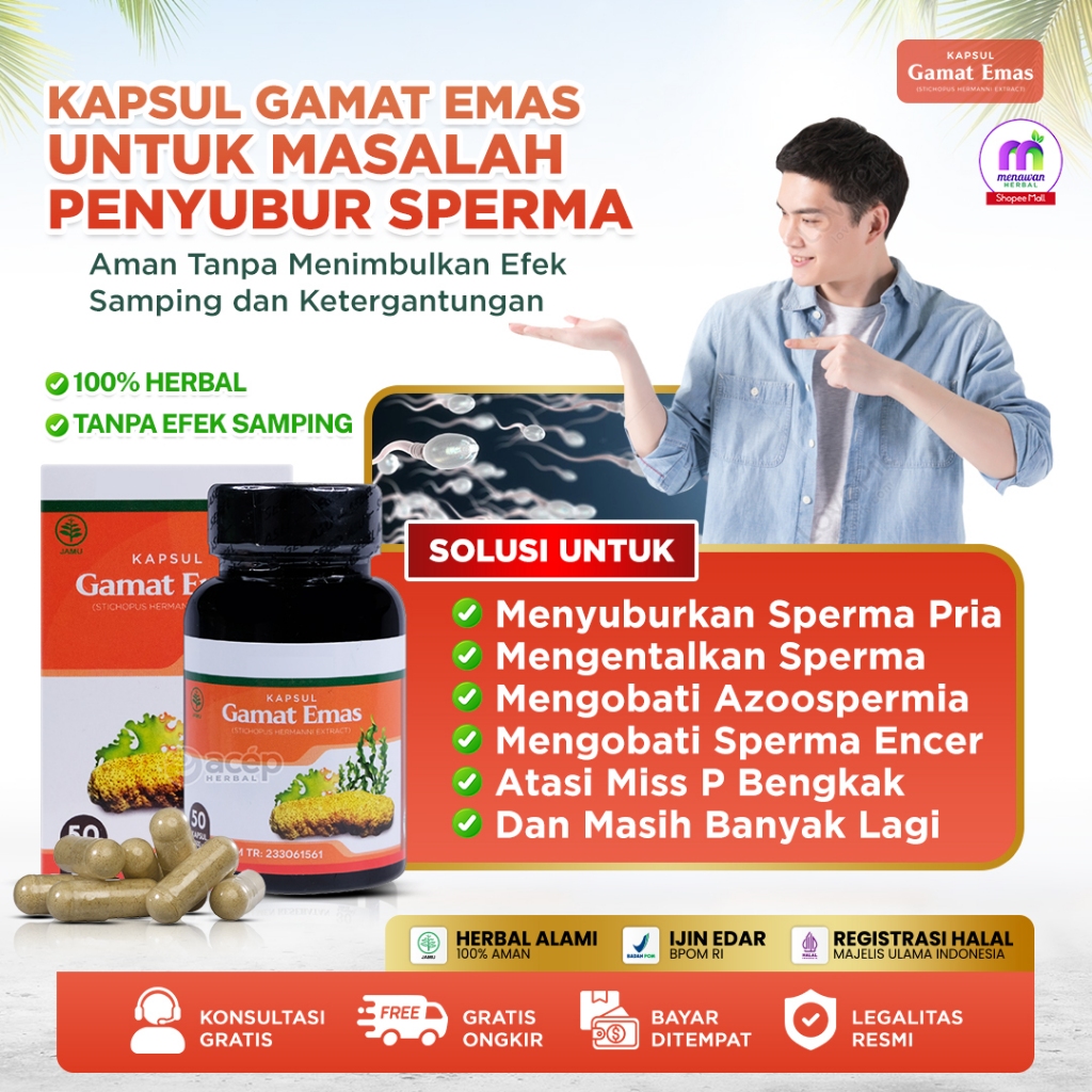 Kapsul Gamat Emas - Obat Penyubur Sperma Pria, Obat Pengental Sperma Pria, Obat Kesuburan Pria