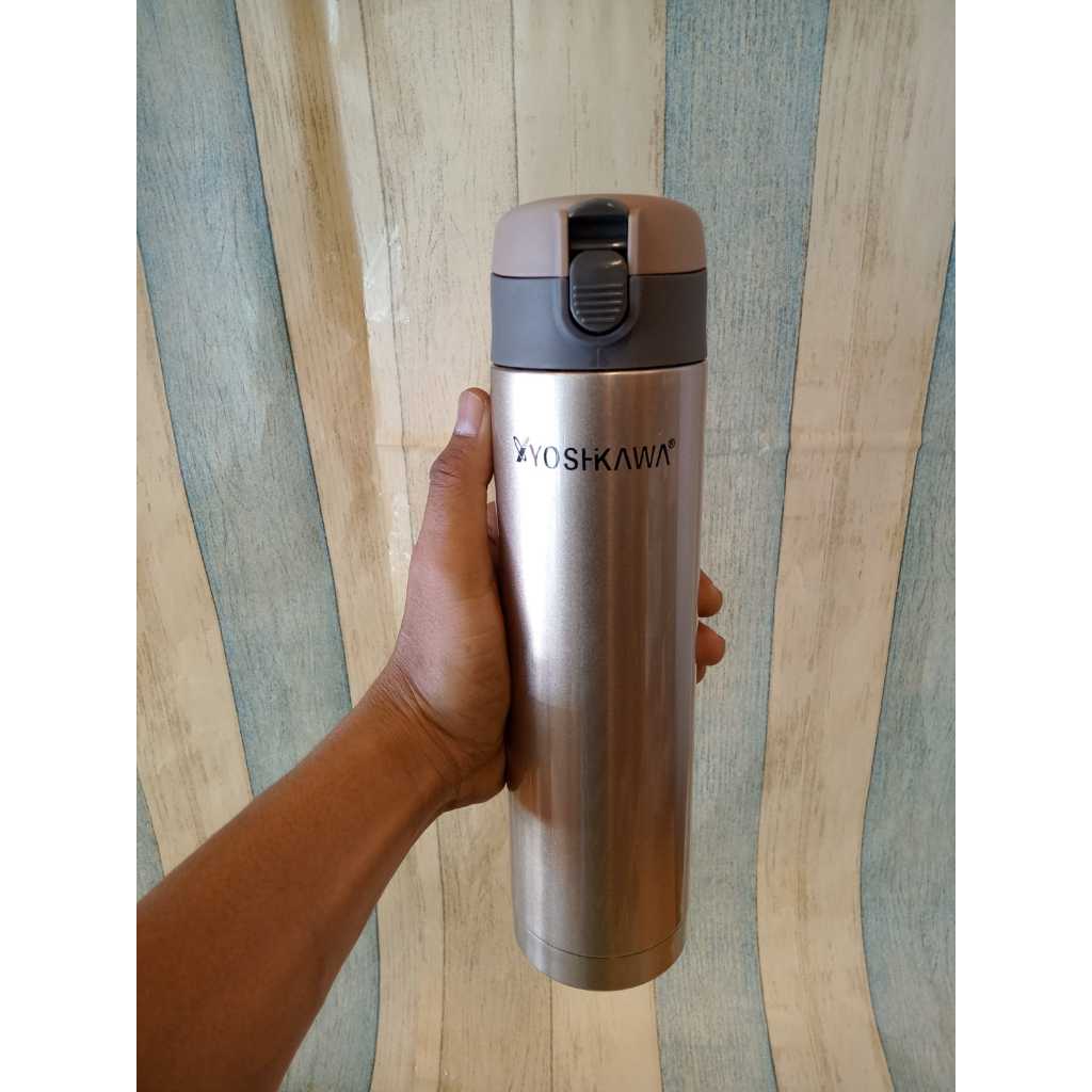 Yoshikawa Tumbler Termos Stainless 350ml Vacuum Air Panas Dingin Bottle Gold Colour KD8104