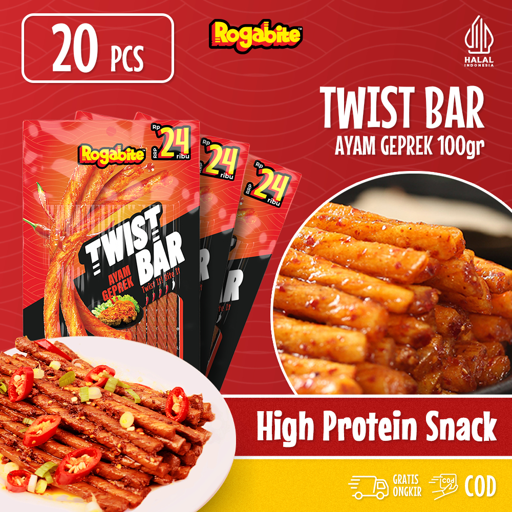 

Rogabite - [Halal] Twist Bar [20pcs] Camilan Pedas Makanan Ringan High Protein Snack | Latiao Halal