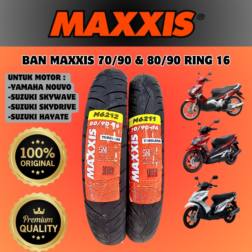 Paket Ban 1 Set Motor Nouvo Skydrive Skywave Hayate Maxxis ( 70/90 16 & 80/90 16 ) ORIGINAL Tubeless
