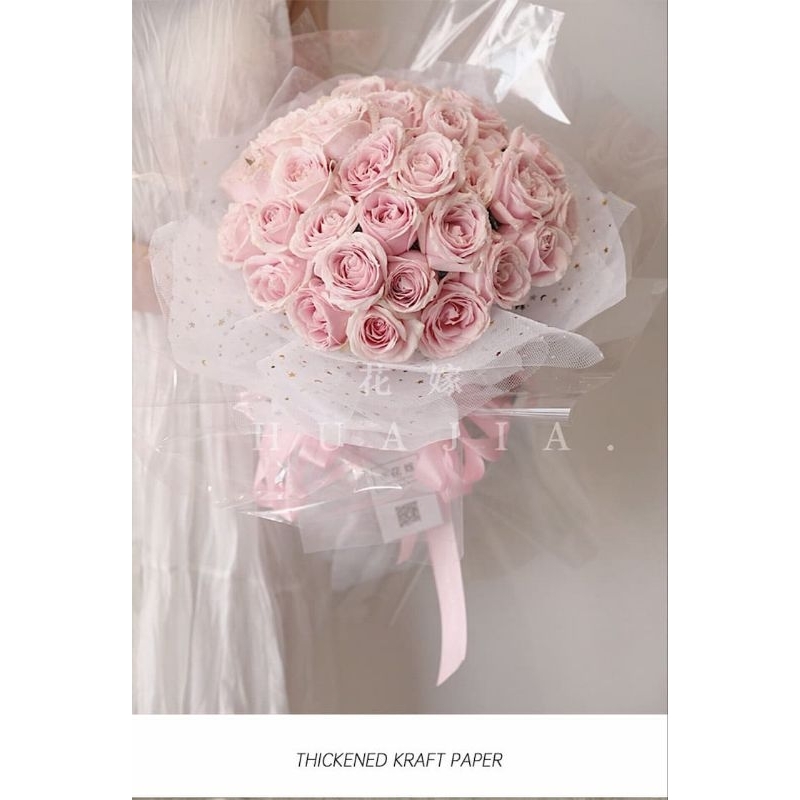 

RB [ 1 Roll / 48 Cm x 5 Yard ] Gold Star Tile Roll / Jaring Pembungkus Bunga Motif Bulan Bintang /