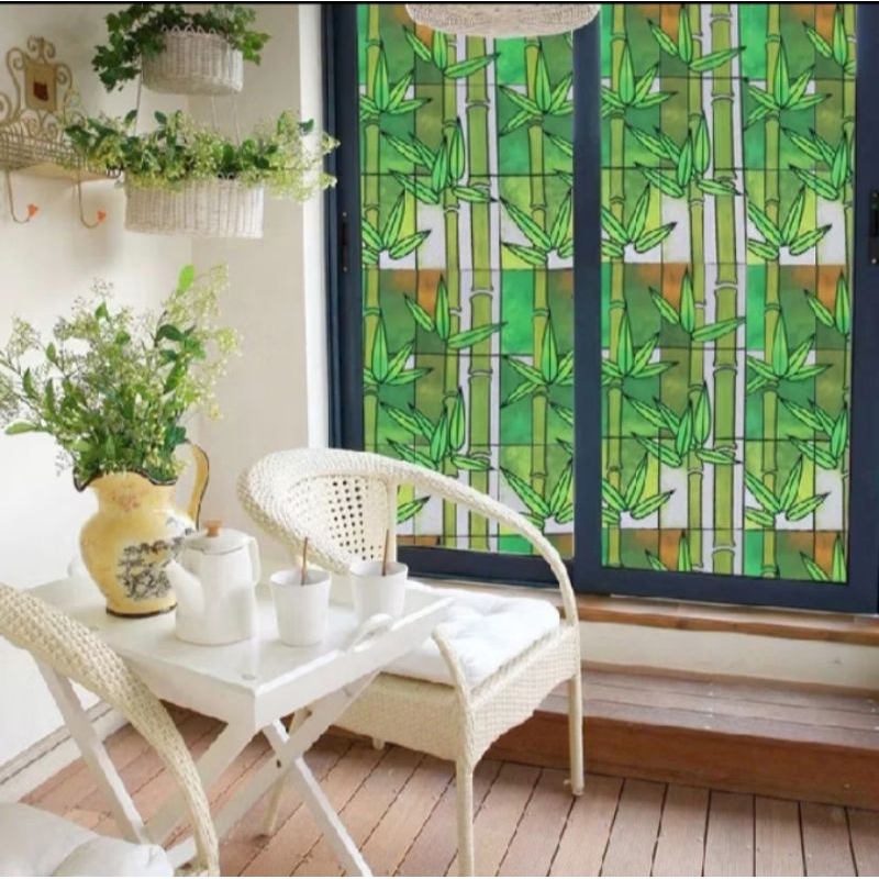 stiker kaca film untuk jendela dan pintu rumah motif bambu hijau,bambu putih,patri dan salur