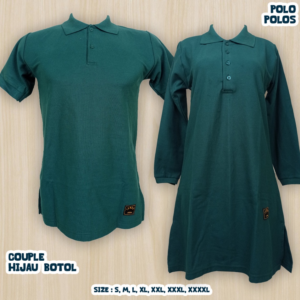 SXXXXL Kaos Polos Couple Polo Cowok Pria Pendek Tunik Cewek Muslimah Hijau Botol Kancing Depan Busui