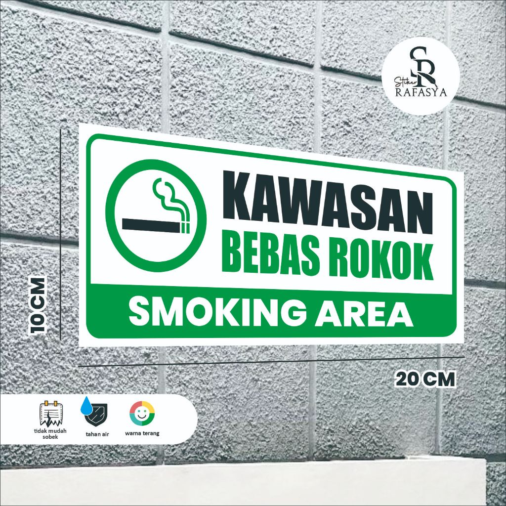 

Stiker Kawasan Bebas Rokok / Stiker Himbauan Kawasan Merokok Ukuran 20x10cm + Dilaminasi Glosy