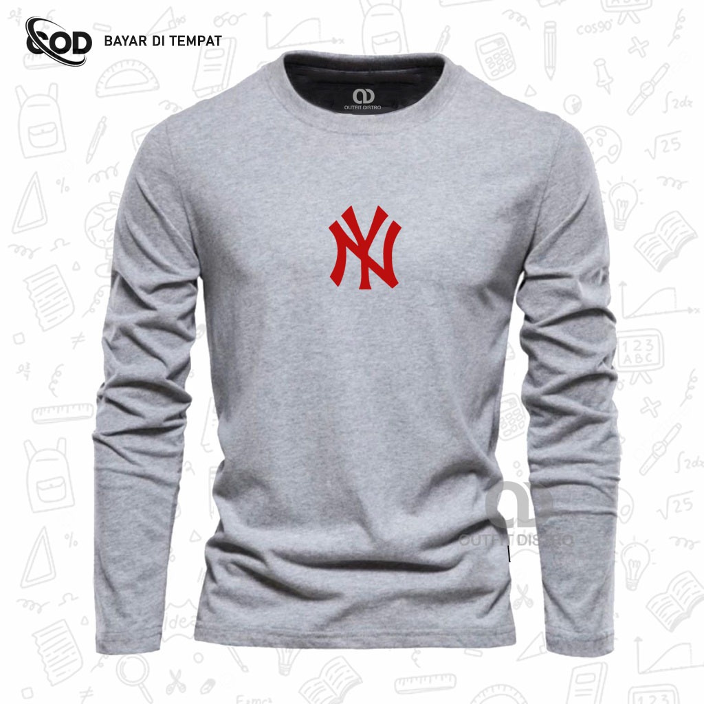 T-shirt Pria Dan Wanita Kaos Distro Lengan Panjang NY Text Merah Keren Terbaru Premium Quality