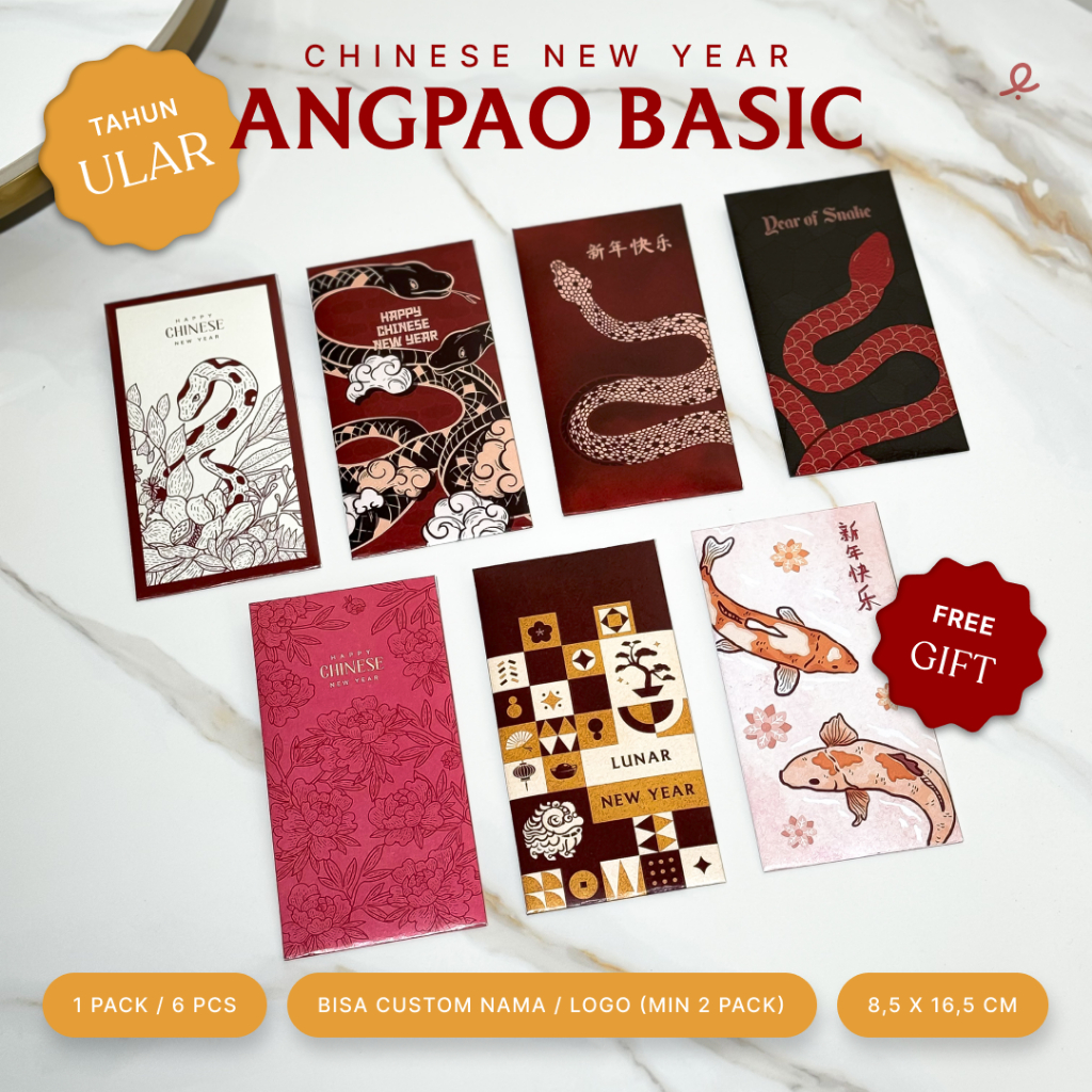 

Angpao Basic Chinese New Year 2025 Year of Snake | Amplop Basic Angpao Sincia | Tahun Ular | 1 Pack isi 6 pcs