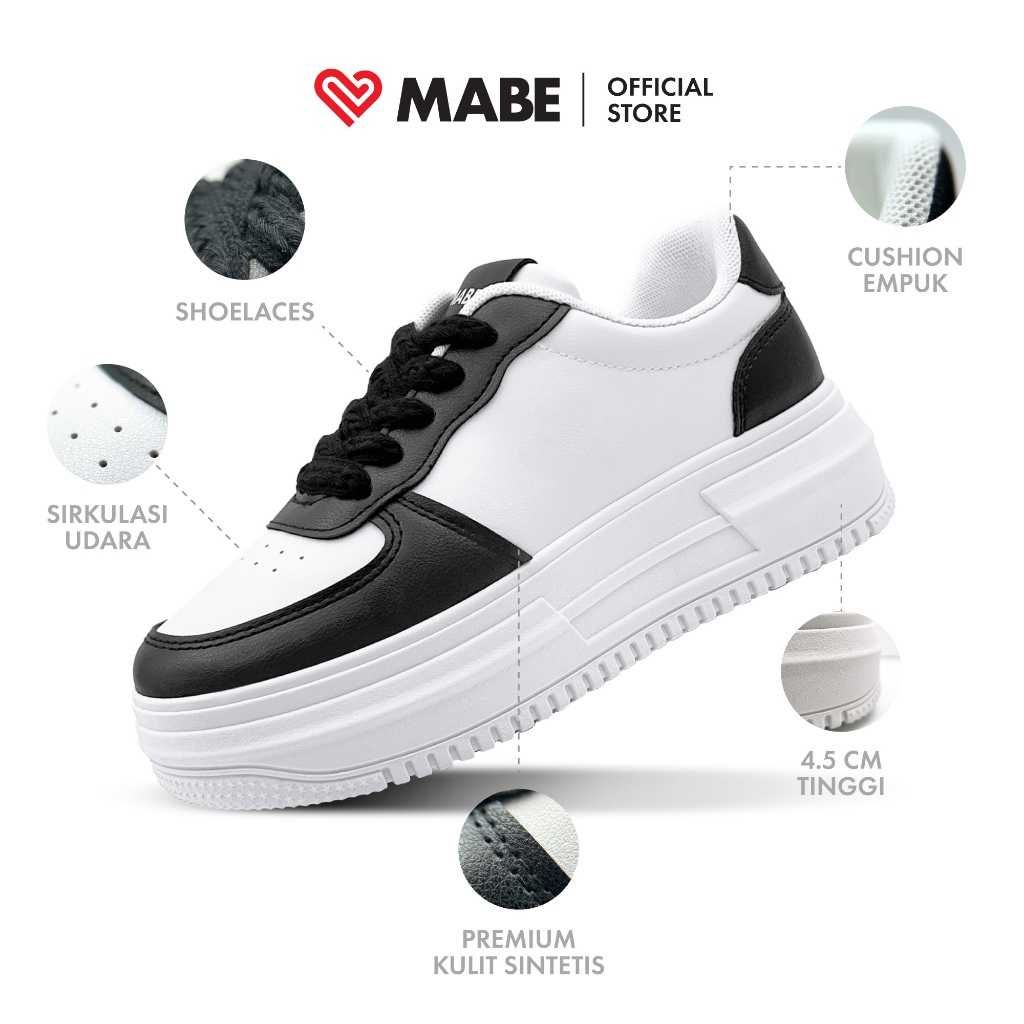 MABE Lisa Sepatu Sneakers Wanita Sport Shoes Putih Hitam Kerja Kasual Korea Black White