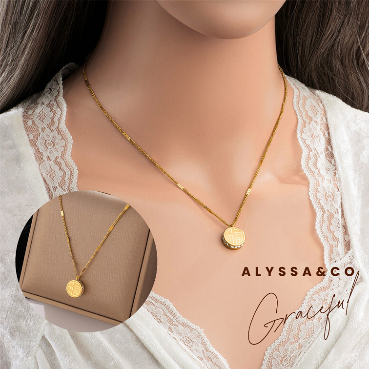 Kalung Wanita Liontin Huruf Mandarin Hoki Viral / Mewah Berkualitas / Cooper Anti Karat / Perhiasan 