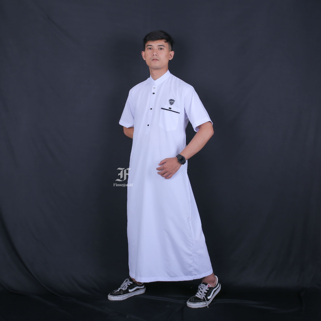Jubah Pria Dewasa Pakaian Gamis Cowok Model Kancing Sultan Motif Polos Lengan Pendek