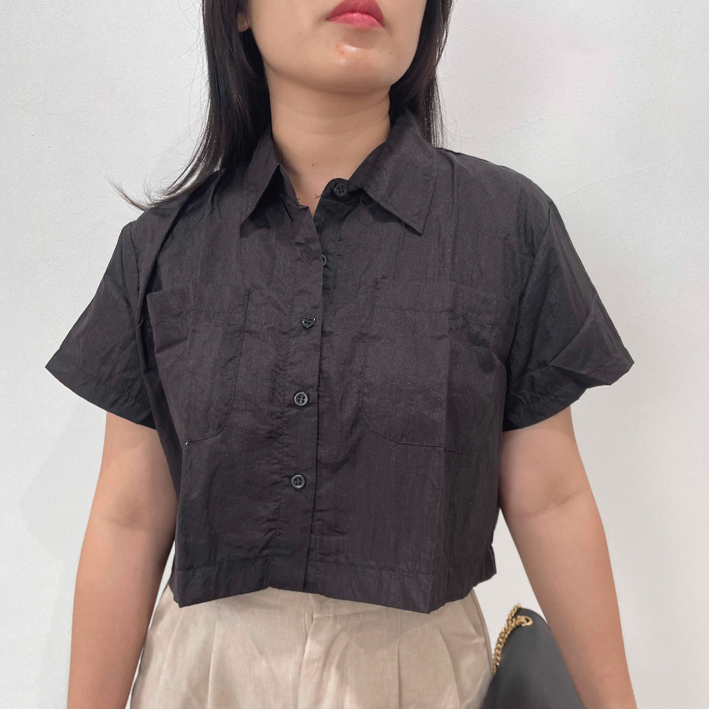 LUUI Zora Top Atasan Kemeja Parasut Crop Korean Wanita Lengan Pendek Basic