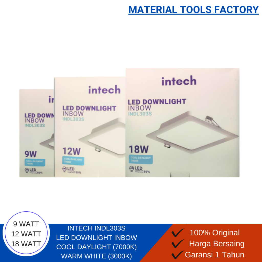 INTECH Lampu Downlight LED INDL303S 9 Watt 12 Watt 18 Watt - Lampu Plafon Kotak - Lampu Plafon LED -