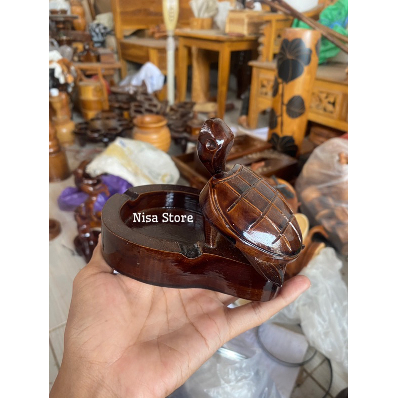Kerajinan Kayu Jati Asbak Motif Kura - Kura / Asbak Kayu Jati