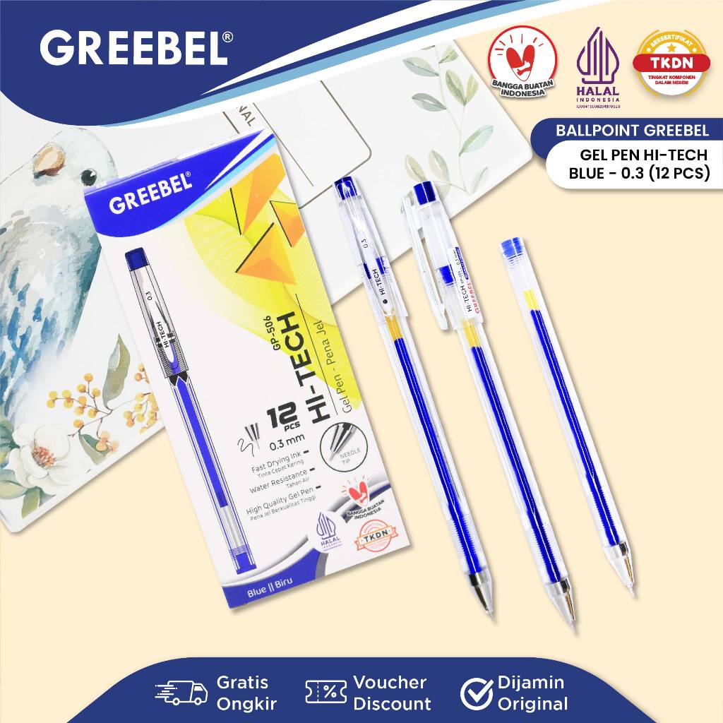 

GREEBEL PULPEN GEL / Gel Pen Hi-Tech GP-506 0.3 Biru (12PCS/SET) / Ballpen Gel Ballpoint Bolpen Bolpoin Pena Gel