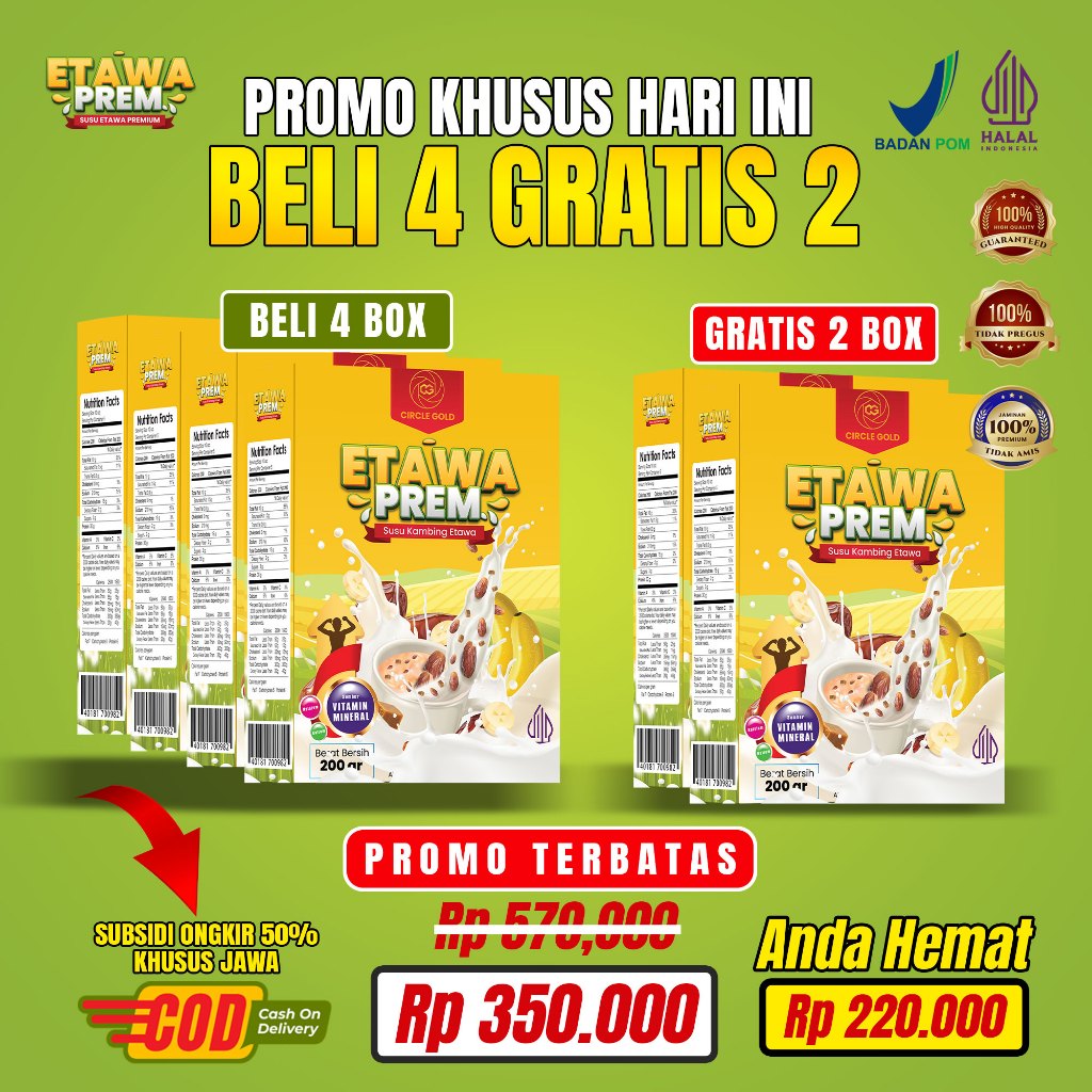 

Etawaprem Paket Sehat Maksimal Beli 4 Box Gratis 2 Box
