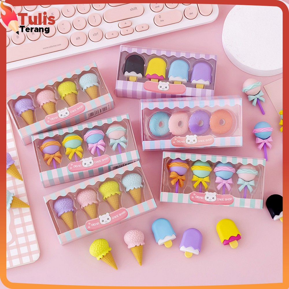 

Alat Tulis Penghapus Lucu Isi 4pcs Karakter Donat Eraser Ice Cream Penghapus Pensil Set 4IN1 Motif Lolipop Tulis Terang A53