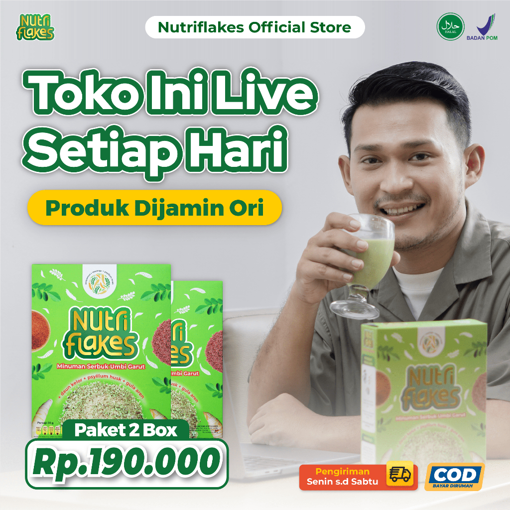 

Nutriflakes Sereal Umbi Garut Atasi Maag, Gerd Dan Asam Lambung 2 Box