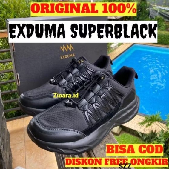 Sepatu exduma full hitam kualitas premium buat running sekolah kantor