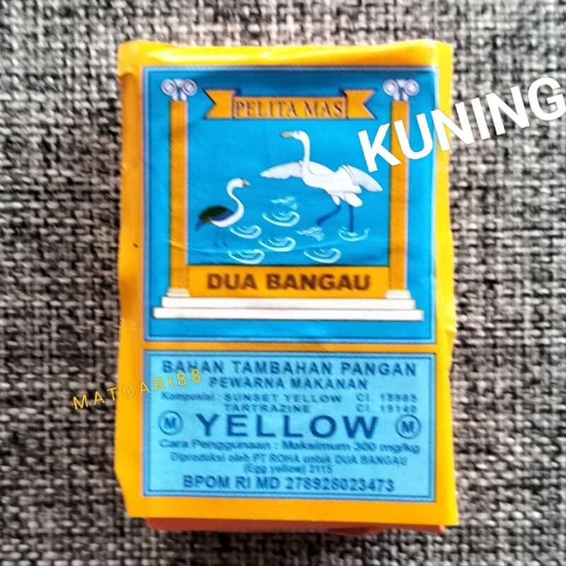 

PEWARNA MAKANAN cap Dua Bangau PELITA MAS | 10gr | Kuning (Yellow)