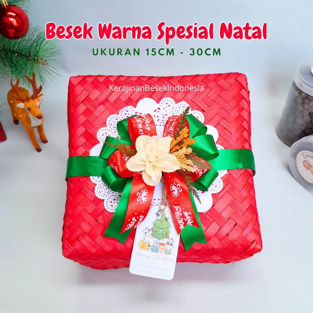 

SPESIAL NATAL BESEK JINJING & TANPA JINJING 15cm-30cm MERAH BANYAK HIASAN FREE HANG TAG Goodie bag hampers toples kue kado christmas