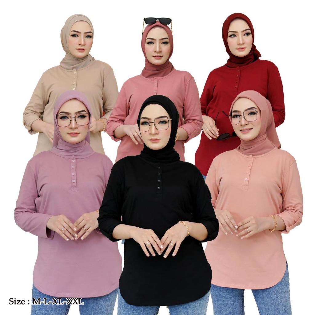 KAOS FENOMENAL WANITA MODEL OVAL LENGAN PANJANG BISA UNTUK BUSUI LENGAN BISA DI GULUNG JADI 7/8 BAHA