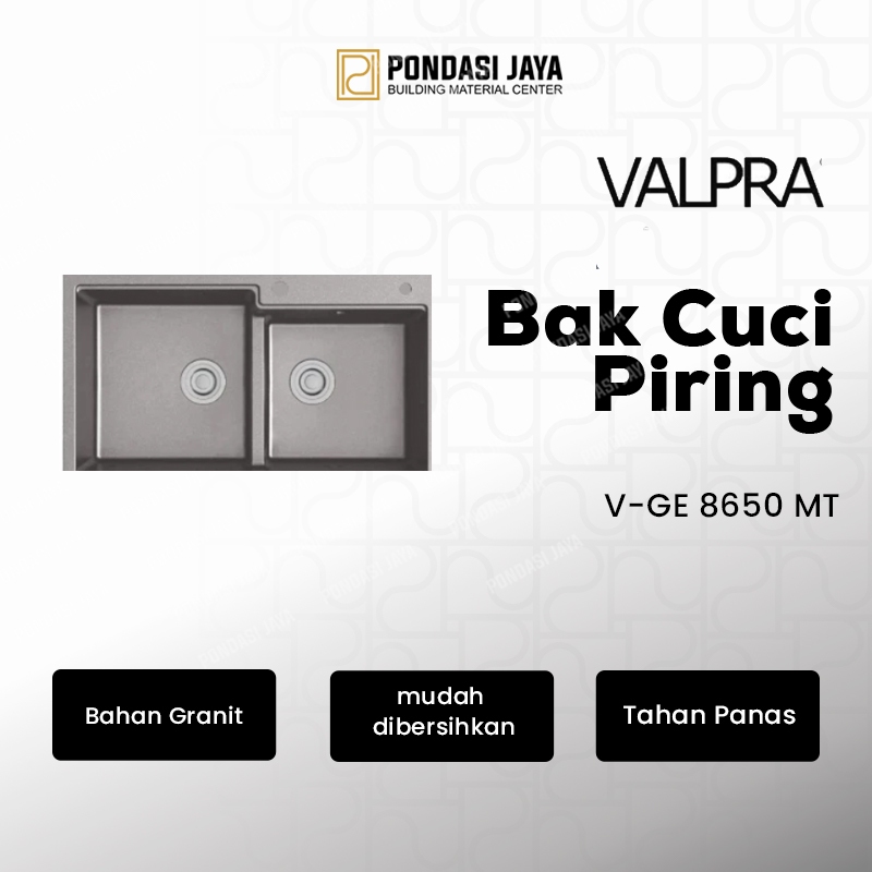Valpra Kitchen Sink 2 Lubang Wastafel Cuci Piring Bak Cuci Piring Granit V GE 8650 Warna Metalik