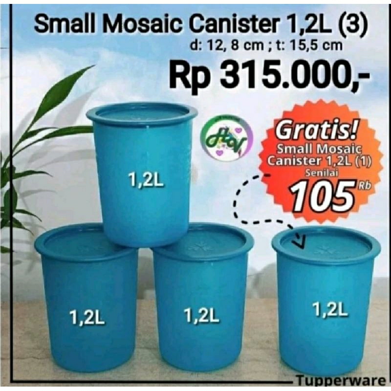 

Tuperware 4pcs Trio canister Small Mosaic 1.2L toples Biru