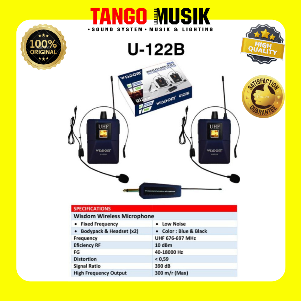 MIC HEADSET WIRELESS WISDOM U 122 BLUE ORIGINAL / MIC Bando Clip On imam masjid / MIC WIRELESS HARDW