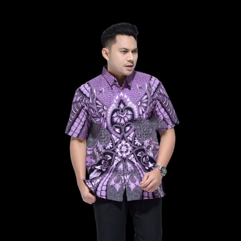 Batik Pria Ungu Lengan pendek Lapis full furing katun Batik Eksekutif batik Pria M L XL XXL jumbo