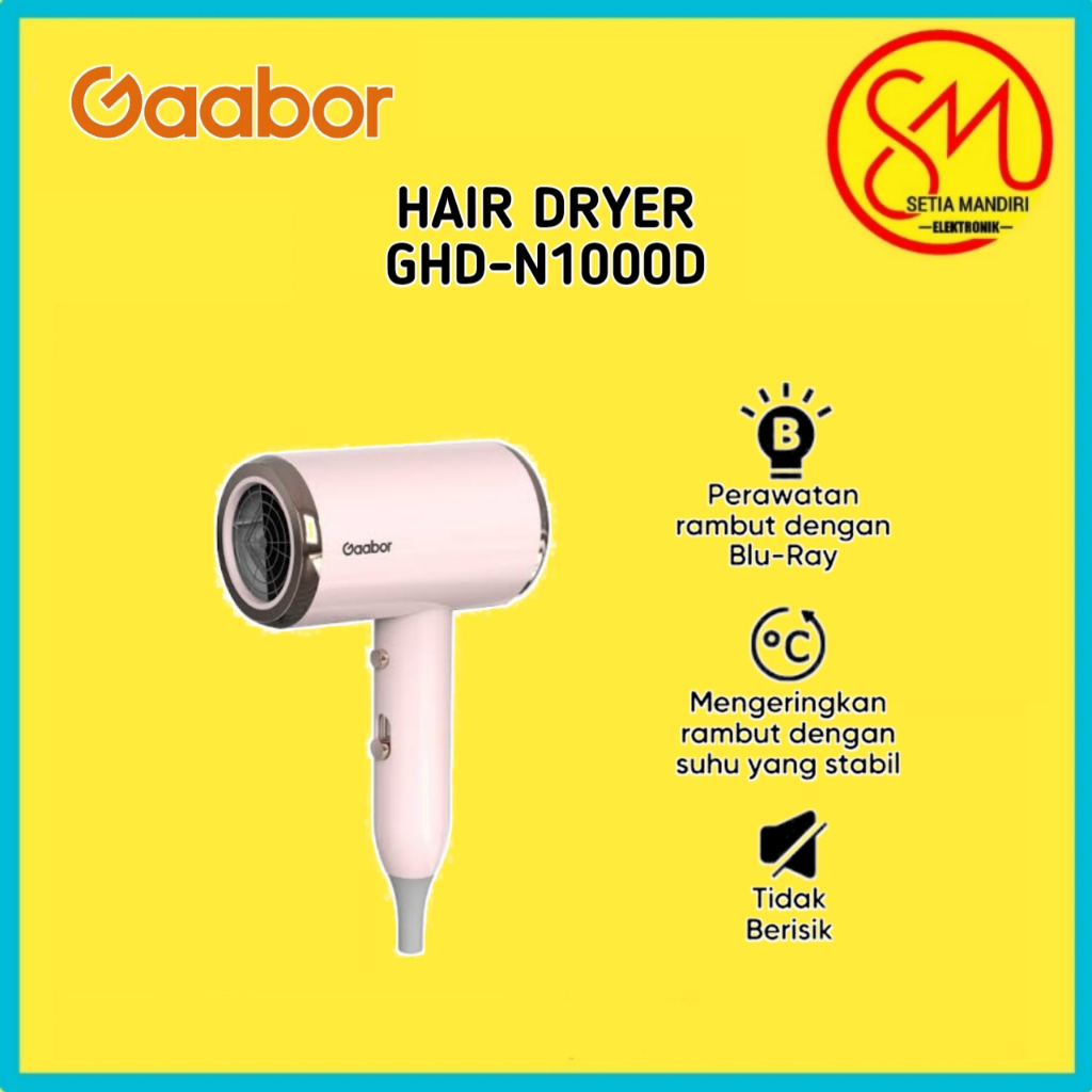 Gaabor Hair Dryer Pengering Rambut Profesional Cahaya Biru Anion Teknologi Blu-Ray Pink Bisa Dilipat
