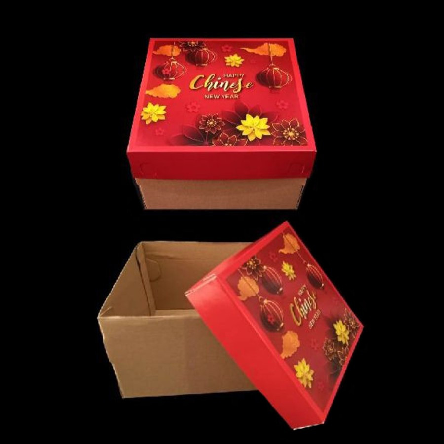 

1 Pack Isi 3 Pcs Box Duplex Kotak Hampers Kue Lapis Imlek Motif Lampion Ukuran 25x25x16